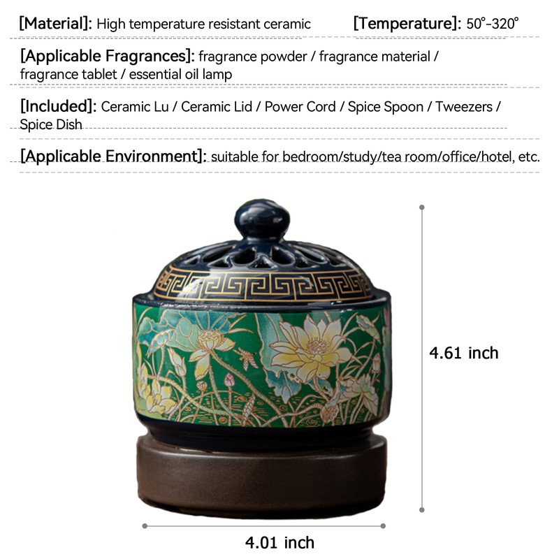 Enamel Ceramic Electric Incense Burner, Classical Incense Holder Chinese Lotus