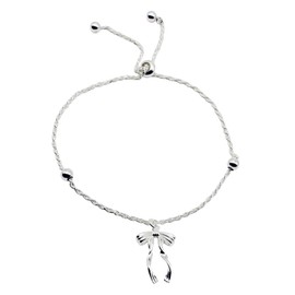 R.Universe 925 Sterling Silver Bow Charm Adjustable Bracelet 24cm/9.5", Dainty Minimalist Jewellery Girlfriend Bestfriend Gift For Her Elegant Everyday Jewellery