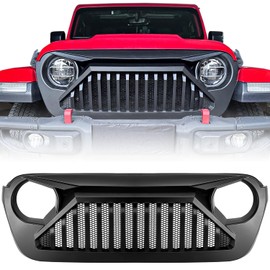 SUNPIE Front Grille Assembly for Jeep JT Grilles Compatible with Jeep Wrangler JL JLU & JL 4XE & Jeep Gladiator JT 2018-2025 All Models, Paintable Matte Black Wrangler Accessories