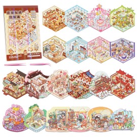 KIPEREE 20 Sets DIY 3D Scene Sticker Book – Creative Miniature House Scenes with Tweezers, Reusable Sticker Book for Kids and Adults, Stress Relief Cute Stickers Kit (Set-1)