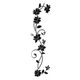 Glossy Black 12'' X 41'' Rattan Flower Removable Vinyl Wall Decor Decal Sticker