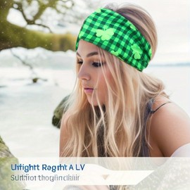 Women's St. Patrick's Day Plaid Headband, Black and White with Green Accents