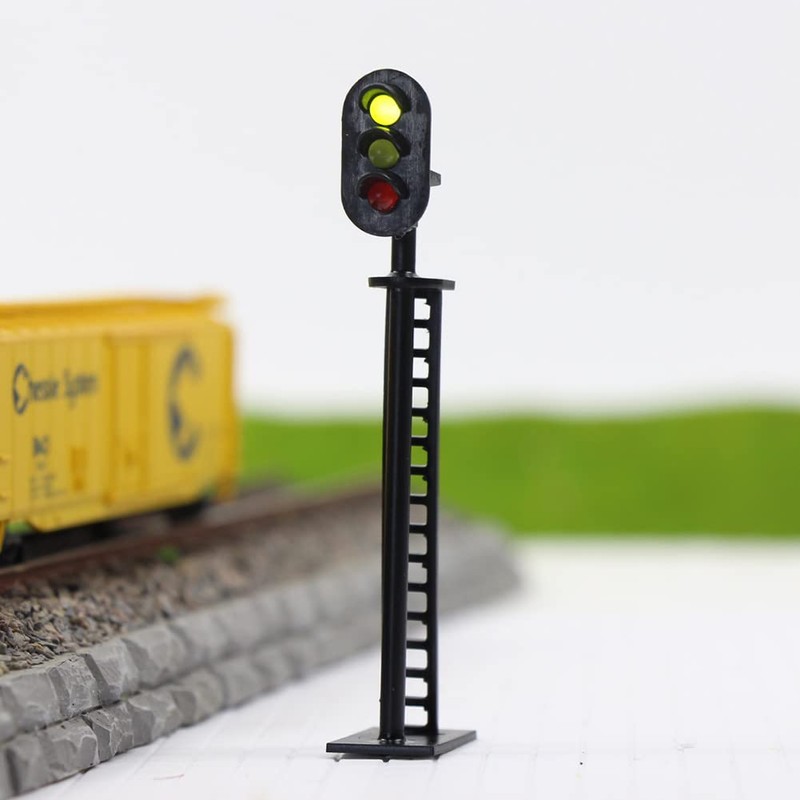 5pcs Model Railway 3-Light Block Signals G/Y/R HO Scale 6.8cm