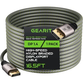 GearIT DisplayPort Cable 1.4 (8K@60Hz, 4K@144Hz, 2K@165Hz), 16.5 Feet, 1 Pack
