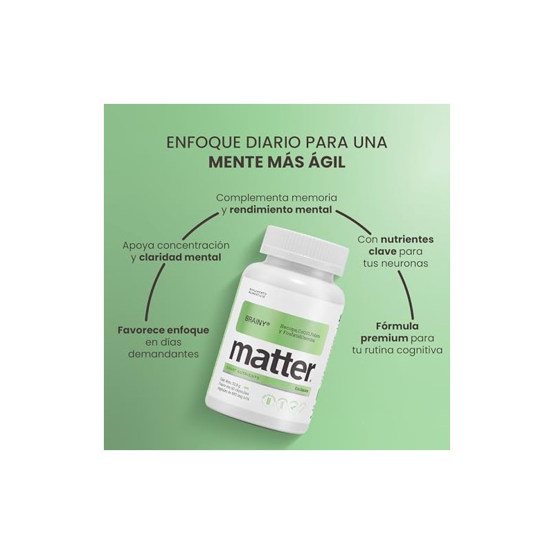Matter Brainy, Suplemento con Bacopa Monnieri, Ubiquinol CoQ10 Kaneka™, Fosfatidilserina