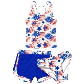 Enlifety Girls American Flag Swimsuit Size 11 12 Fourth of July Patriotic Bathing Suit 3 Piece Red White Blue Tankini Swimwear for Holiday Memorial Independence Day