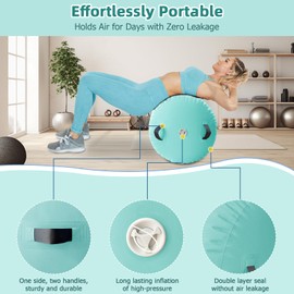 Vapaus Gymnastics Air Barrel Inflatable Tumbling Roller Mat Back Handspring Trainer Air Tumbler Octagon Barrel Gymnastics Equipment for Tumble Track Cheerleading Yoga Training Durable AntiSlip Double Seal Without Pump (Mint Green, (L)39.3inch x (Diameter)23.6inch)