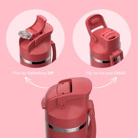 OISIZ Insulated Water Bottle 24 oz with 2-in-1 Straw and Swig Lid, Leakproof and BPA Free, Keep Cold 24H, Vacuum Stainless Steel Kids Water Bottle for School, Travel and Sports, All Dishwasher Safe