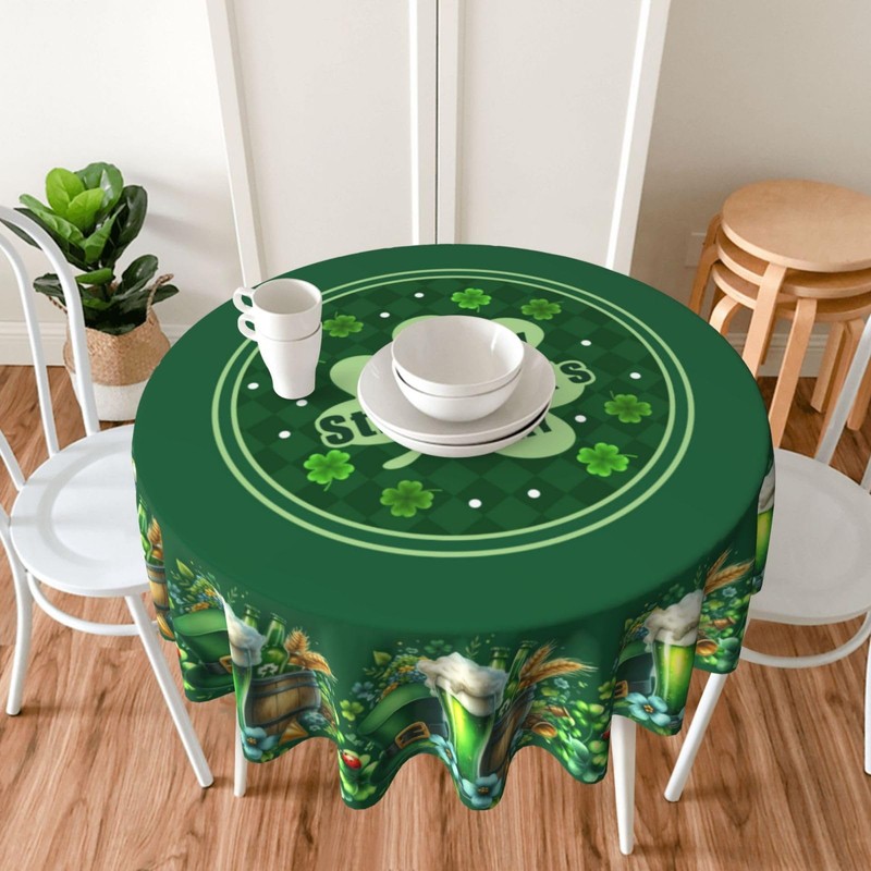 elezan St Patrick's Day Round Tablecloth 70 Inch Green Shamrock