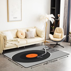 Vinyl Record Area Rug CD Card Living Room Rugs for Bedroom Home Decorative Grey Black Disc Music Carpet Ultra Soft Non-Slip Indoor Floor Mat 4'x5'