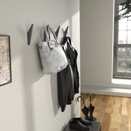 COCOYA 4Pack Metal Wall Hooks, Minimalist Coat Hooks Matte Black Simple Modern Easy Install Wall Mount Heavy Duty Aluminum Mid Century Entryway Bathroom, for Hanging Hat Purses Backpack Towel