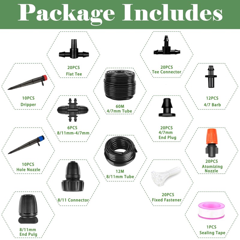 200FT+40FT Drip Irrigation System, Garden Watering System with 8/11mm Main