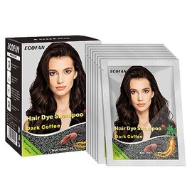 ECOFAN 10 Pcs Champú Semipermanente para Color de Cabello - Tinte Instantáneo 3 En 1 para El Cabello para Hombres y Mujeres, Ingredientes Herbales para Cobertura 100% Gris (Café Oscuro/Marrón Oscuro)
