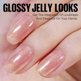 TOMICCA UV Nagellack Gold Glitter Helles Nude, 15ml Glitter Gel-Nagellack, UV LED Soak Off Manicure Gel Lacquer Varnish