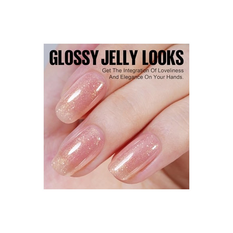 TOMICCA UV Nagellack Gold Glitter Helles Nude, 15ml Glitter Gel-Nagellack,