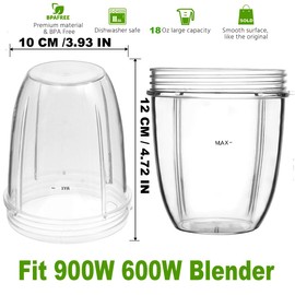 ELEFOCUS 2 X 18 oz Short Cups Compatible with Nutribullet 600W and 900W model Blender Juicer