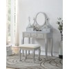 Roundhill Furniture Ashley Silver Wood Makeup Vanity Table and Stool