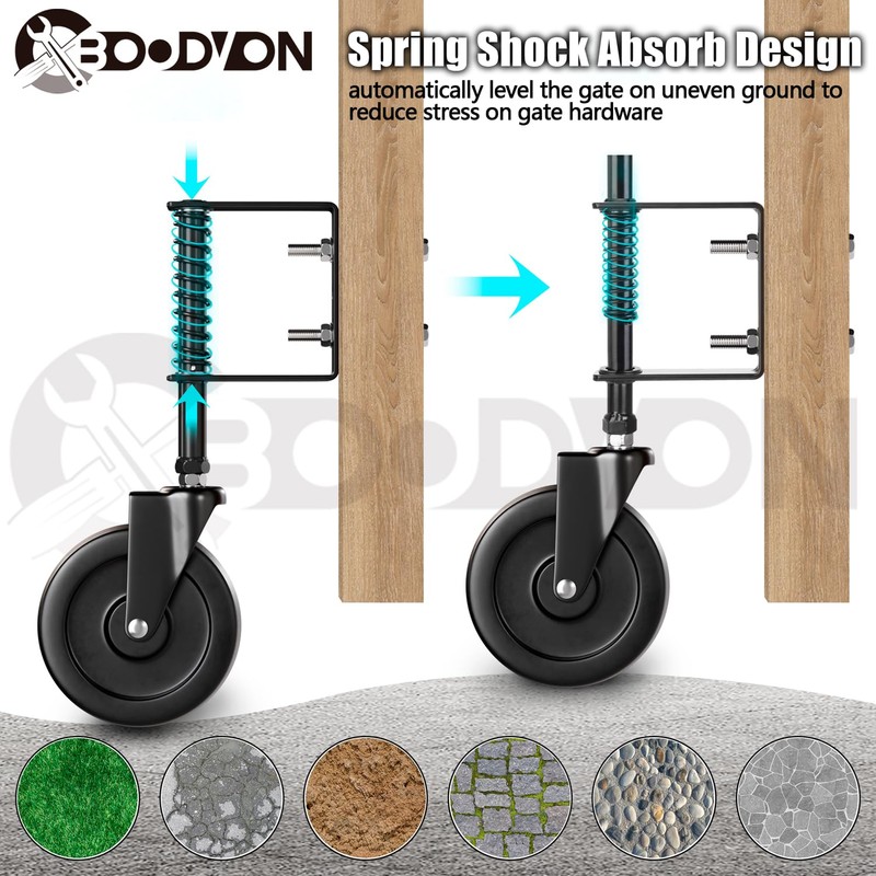 BOODVON 5" Heavy Duty Gate Caster, Spring Loaded Gate Wheels,