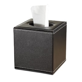 Ohlala Square PU Leather Facial Tissue Box Holder for Car Home Office Napkin Holder Tissue Paper Towel Dispenser Container (Black)