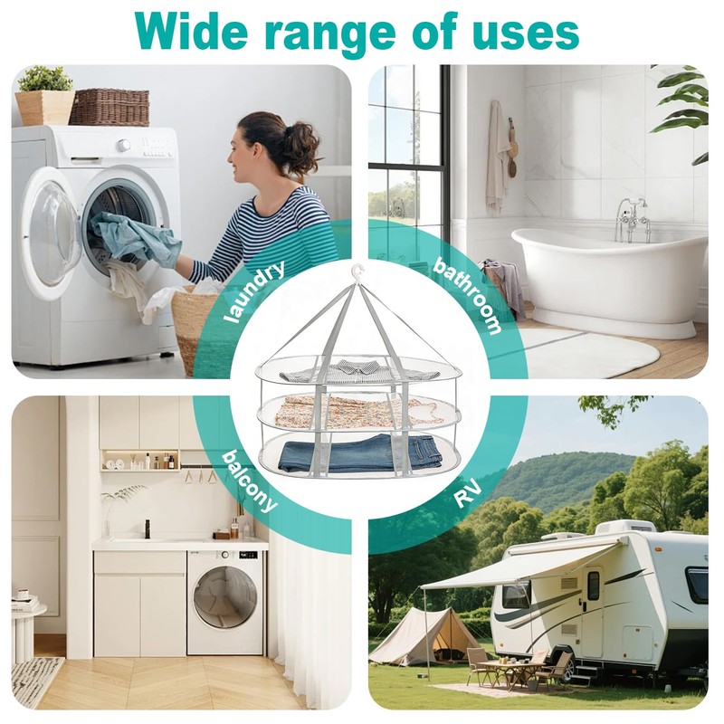 3-Tier Folding Mesh Clothes Drying Rack, Hanging Sweater Dryer for