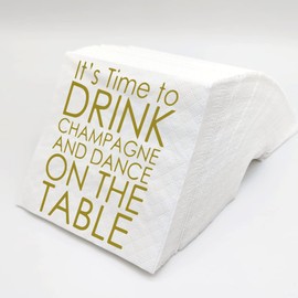 SharkBliss - Servilletas de cóctel de boda, paquete de 100 servilletas para beber champaña y bailar sobre la mesa para despedida de soltera, decoración de soltero, 2 capas, 5 x 5 pulgadas (hora de beber champaña y bailar sobre la mesa)