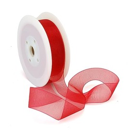 25m Red 25mm Wide Woven Edge Organza Ribbon | For Crafts