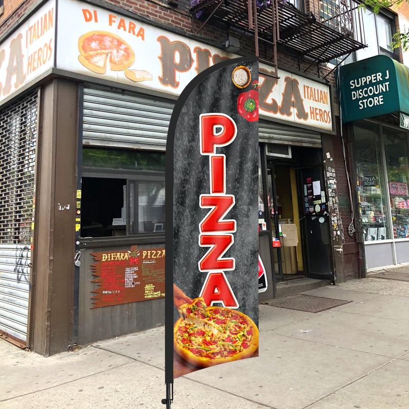 Swooper Flag Banner with Pizza Feather Flag, Pole and Ground