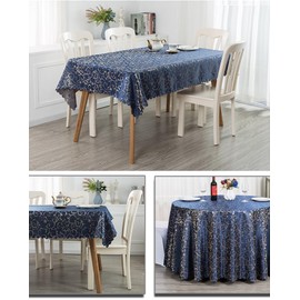BHOMTY Round Jacquard Tablecloth Protects and Decorates the Table Suitable for Home, Hotel, Restaurant, Wedding Banquet, Office, Meeting, Navy Blue, Diameter 160 cm