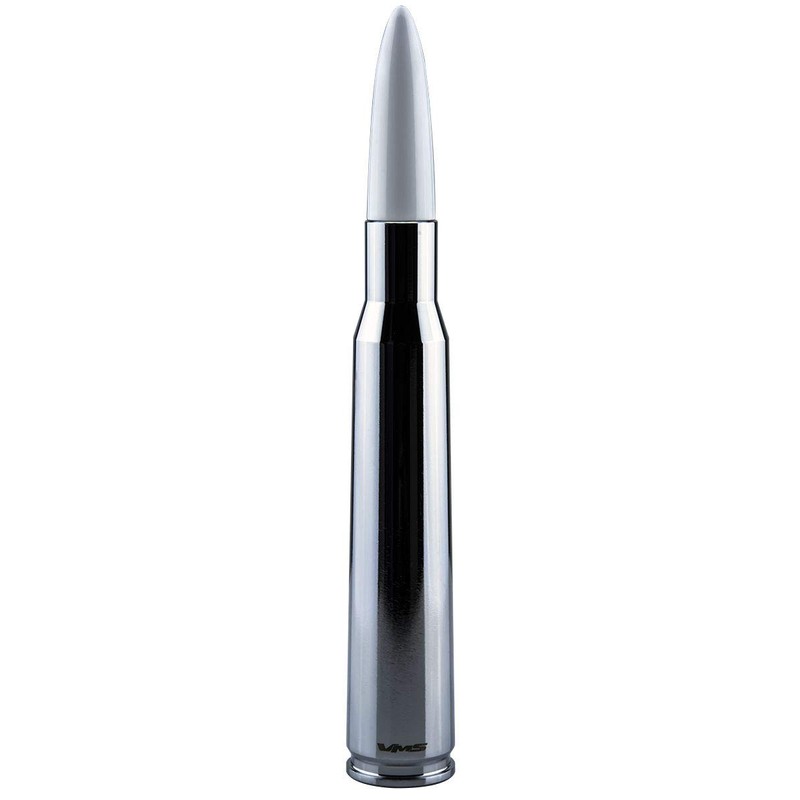 VMS Racing 50 Cal Caliber CHROME WHITE TIP BULLET ANTENNA
