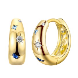 Hoop Earrings for Women Girls, Moon Star Cubic Zirconia Small Dainty Earrings│Hypoallergenic Hoops Earring for Ears│Jewellery Gifts for Her Mum Friends