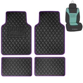 FH Group Automotive Floor Mats Universal All Purpose Fit Deluxe Faux Leather Floor Mats Combo Small Car Seat Cover Design for Cars, PU Leather Purple Protector Mat for Sedan, SUV, Truck Floor Mats