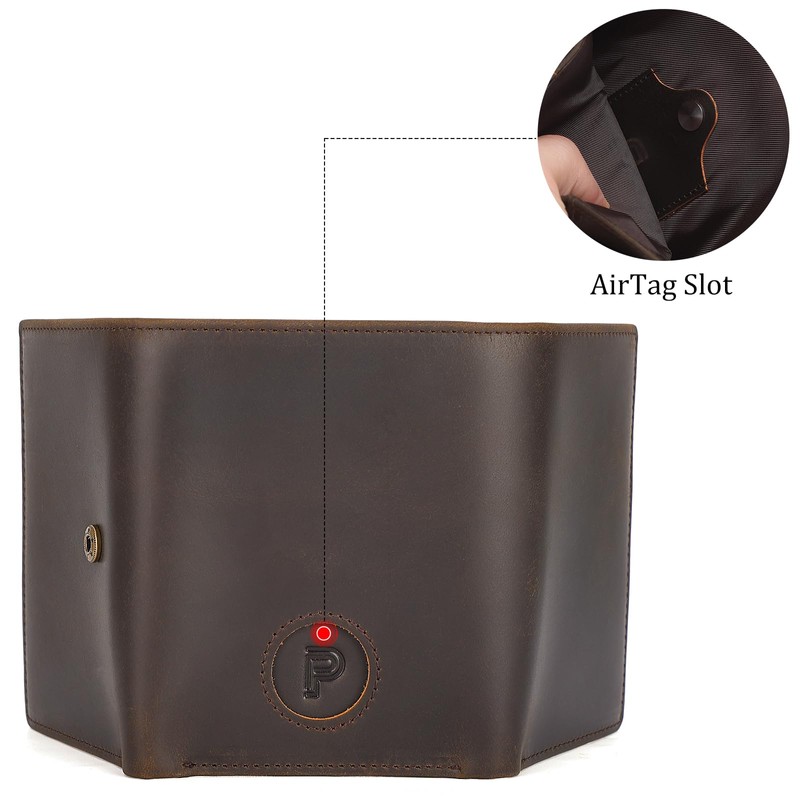 Polare Full Grain Leather Trifold Wallet with AirTag Slot RFID