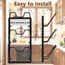 FEZHI pot lid organizer Rack, 3-tier adjustable and removable Pot Lids Holder for Kitchen Cabinet Door/Wall, No Drilling Adhesive Wall/Door Mounted Rustproof pots and pans organizer under cabinet.
