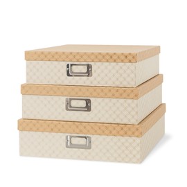 Soul & Lane Decorative Storage Boxes with Lids for Organizing, Set of 3 Jumbo Scrapbook Letter Storage Boxes for Documents, Photos, Keepsakes, Memories, Geometric Check