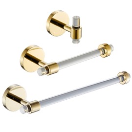 Bathroom Accessories Set Acrylic Gold - Towel Bar Rack Toilet Paper Holder Towel Hook - Wall Mounted Bathroom Hardware Set 3 Pieces SHUNLI