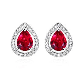 Uloveido Fashion Platinum Plated Pear-Shape CZ Red Crystal Teardrop Clip On Earrings for Women R446 (Red)