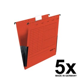 Original Falken 5-pack hanging file UniReg. Made in Germany. Made of recycled cardboard for DIN A4 with linen frogs red Blue Angel ideal for loose-leaf filing in the office and government office.