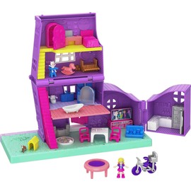 Polly Pocket Doll House with Micro Doll, Toy Bike & Furniture Accessories, Transforming Pollyville Pocket House Playset