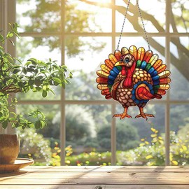 Funny Thanksgiving Turkey Ornament Acrylic Window Hanging; Thanksgiving Turkey Decorations, Home Wall Room Hanging Decor, Gift for Funny Thanksgiving Turkey Lovers
