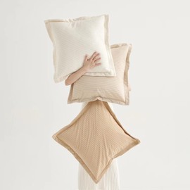 COCO TOP Pack of 3 Large Throw Pillow Cases 24x24inch, Soft Striped Corduroy Neutral Earth Tones Pillow Covers for Sofa, Cozy Decor for Bedroom, Lounge, Outdoor Settings（Camel, Beige & White）