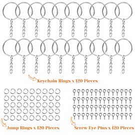 Audab 360Pcs Keychain Bulk, 120Pcs Keychain Rings with Chain and Open Jump Ring with Screw Eye Pins for Crafts and Jewelry Making