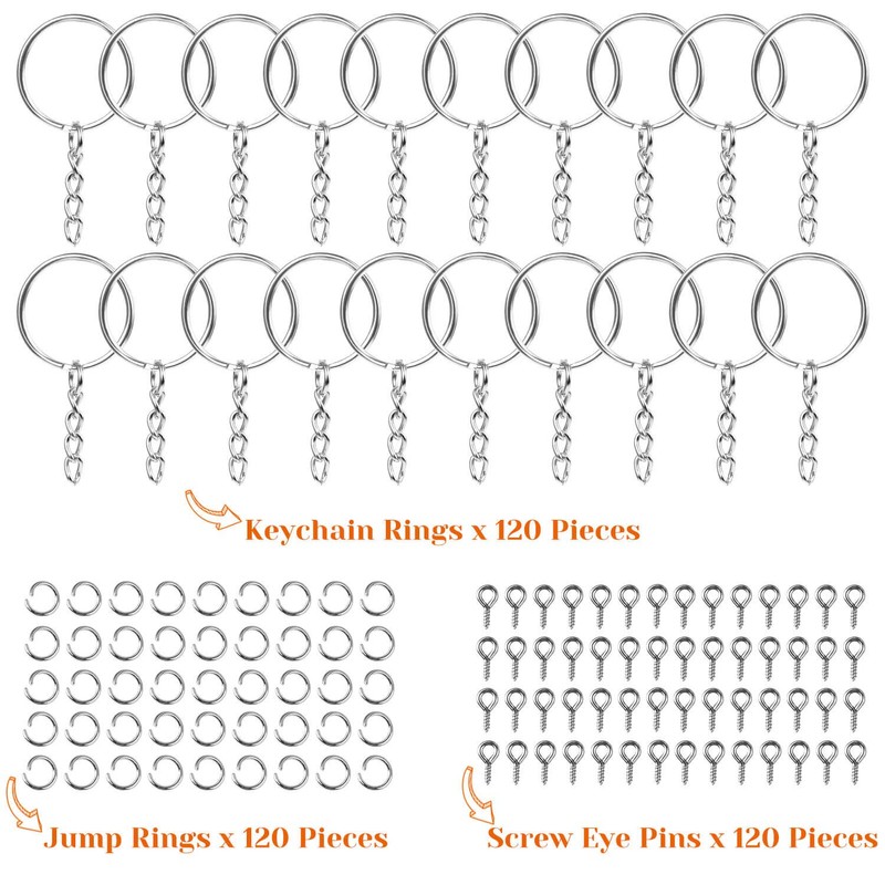 Audab 360Pcs Keychain Bulk, 120Pcs Keychain Rings with Chain and