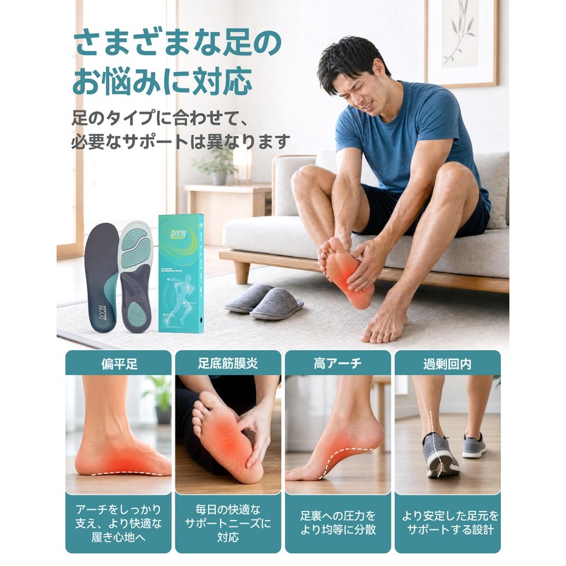 High Arch Insole, DynWalker Heel Spurs Insole, Shock Absorption 35%,