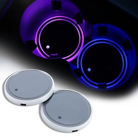 ACODABLEM 2 Pack LED Cup Holder Lights, Car Coaster with 7 Colors Changing USB Charging Mat, Luminescent Cup Pad Interior Atmosphere Lamp Decoration Light