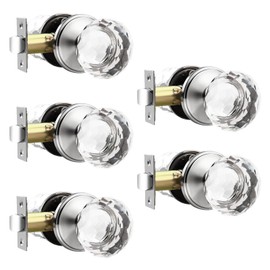 Lepushom 5 Pack Crystal Door Knobs Interior, Elegant Satin Nickel Closet Door Lock, Keyless Glass Door Knobs for Hallways and Laundry Rooms