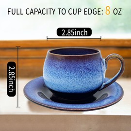 Plaxico&Bertunga Coffee Cups Ceramic Vintage Porcelain Tea Cups And Saucers Unique Cappuccino Espresso Cup Barista Art Latte Cup Blue Glaze