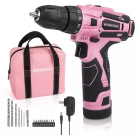 WORKPRO 12V Pink Cordless Drill Driver Set Electric Screwdriver Driver with Bag