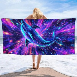 YISUMEI Fantasy Dolphin Beach Towels for Adults Extra Large 180 x 90 cm, Microfibre Lightweight Quick Dry Towel for Swimming Pool Cruise Travel Sports Camping