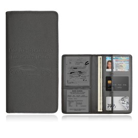 Suvnie Car Registration and Insurance Holder, Leather Auto Glove Box Organizer with Magnetic Shut, Vehicle License Document Organizer for Cards, Driver License (Black, Classic)