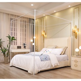 Mengersi Canopy Bed Frame Post Queen Size,Stainless Steel Canopy Frame Poles Four Corner Bed Bracket Fit for Metal/Wood Bed Bedroom Decor